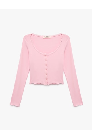 Koton Düğmeli Uzun Kollu U Yaka Katmanlı Modal Karışımlı Slim Fit Hırka Pembe 6sal90012ık Gül