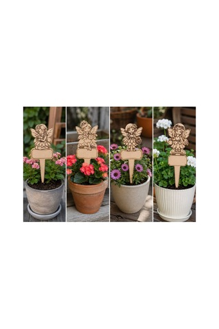 Arliadesign 4 Lü Peri Figürlü Ahşap Saksı Bitki Etiketi 13x30 Cm 3 Mm Mdf Bahçe Ve Çiçek Süsü