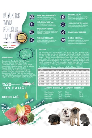 Exclusion Monoprotein Düşük Tahıllı Ton Balıklı ve Narlı Büyük Irk Yavru Köpek Maması 12 KG