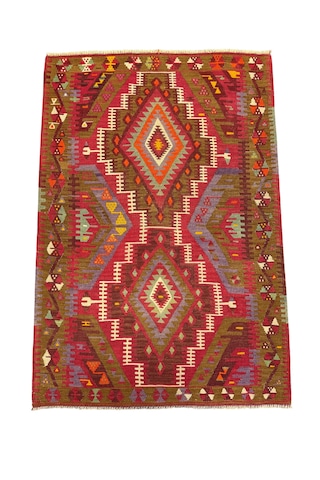 El Dokuması Antika Avşar Kilimi 98x146 Kök Boya %100 Yün İnce Kilim Renkli