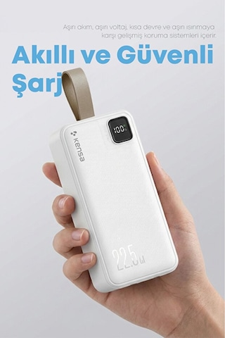 Taşınabilir 30.000 Mah Powerbank 22.5w Pd Hızlı Şarj, Led Gösterge, Android & Apple Uyumlu iOS Beyaz