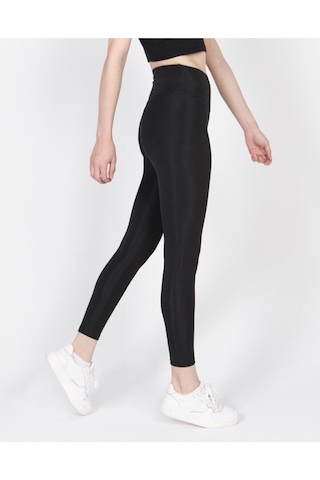 Bonbonetti Chocolate Baby & Kids Kadın Siyah Disko Yüksek Bel Toparlayıcı Günlük Spor Şık Rahat Push Up Slim Fit Parlak Disco Tayt SiYAH