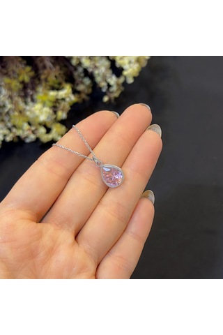Stela Pembe Kuvars Damla Gümüş Kolye