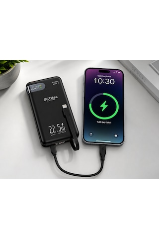 Schitec Hg/pb-101 10000mah 22.5w Hızlı Şarjlı Powerbank Type-c / Lightning Kablo Dijital Göstergeli Siyah
