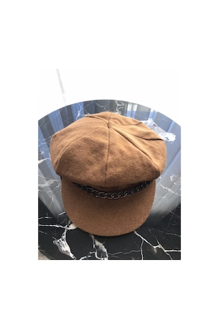Monkeysstore Kahve Zincir Detaylı Kaşe Kaptan Şapka Kahverengi