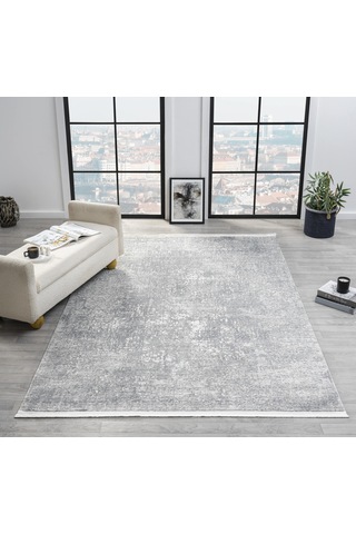 Mariesse Home Vita Serisi Bambu Dokulu Modern Sık Dokuma Koridor Kesme Yolluk Dokuma Makine Halısı Gri
