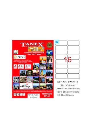 Tanex Laser Etiket 100 Yp 99.1X34 Laser-Copy-Inkjet Tw-2016