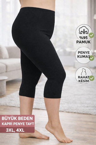 Büyük Beden Ağlı Kapri Penye Tayt Extra Büyük Beden Rahat Kalıp, Yüksek Bel Siyah