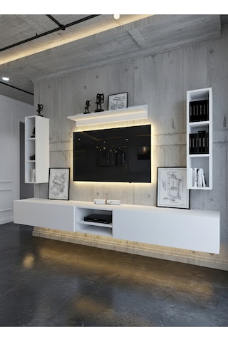 Resital Ledli Duvara Monte Tv Sehpası - Beyaz - W6001-1 Beyaz