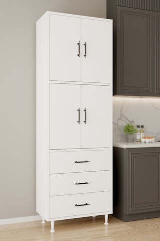Aeka Ae-3020 Irmak 4 Kapaklı Çok Amaçlı Dolap 3 Çekmeceli Raflı Mutfak Kiler Banyo 195x63x35 Çok Amaçlı Dolap Beyaz