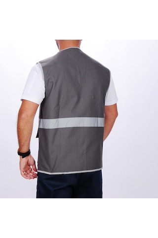 İşçi Çok Cepli Reflektörlü Alet Yeleği Gri 001