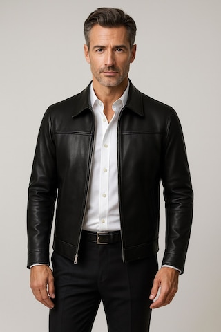 Deriwork Hakiki Kuzu Derisi Fermuarlı Erkek Ceket Siyah
