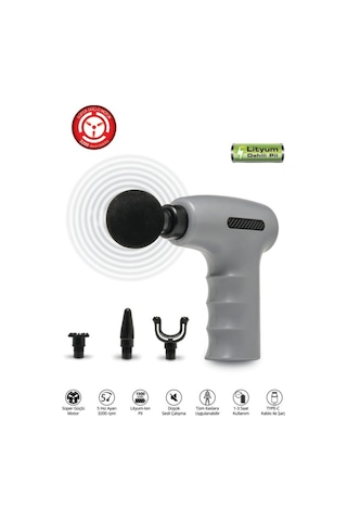 Titreşimli Masaj Aleti 4 Başlıklı 5 Hız Ayarlı 6mm Derin Doku Massage Gun 3200rpm 1200mah