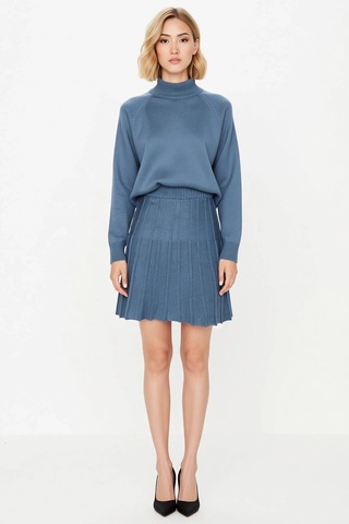 Benerly Kadın Oversize Reglan Kollu Dik Yaka Pileli Etek Kazak Takımı Rah Indigo