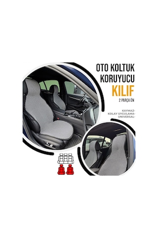 Oto Koltuk Koruyucu Kılıf Çizgili Füme Beyaz Universal 2 Parça Ön A+ Kalite
