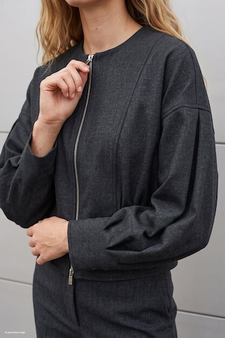 Sateen Fermuarlı Ceket - Antrasit-137997