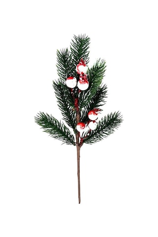 Yapay Çiçek Kokina Narlı Çam Dalı Karlı Renk 30cm Yılbaşı Çiçeği Red Berry Kırmızı