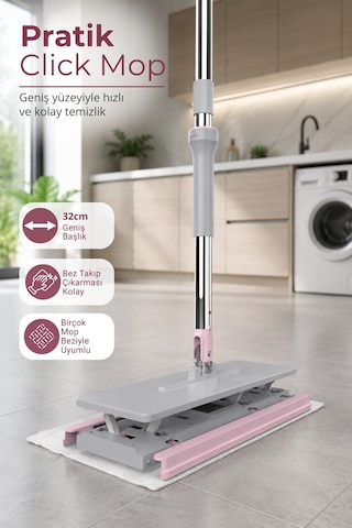 Click Mop Geniş Başlıklı Pratik Yer Temizlik Mopu - Bez Uyumlu - 32 Cm