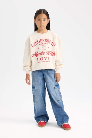 DeFacto Kız Çocuk Relax Fit Bisiklet Yaka Baskılı Sweatshirt D7058A824WNER99 Ekru