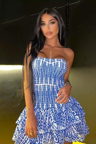Fashion Cocktail Korse Bandaj Kumaşlı Esnek Kabarık Etekli Tasarım Dantel İşleme Gece Davet Elbise Mavi
