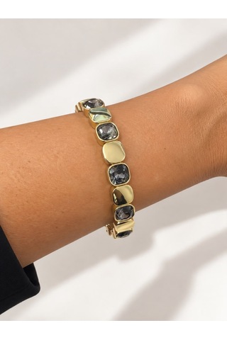 Les Petites Mains Füme Zirkon Taşlı Gold Detaylı Lastikli Bileklik Gümüş