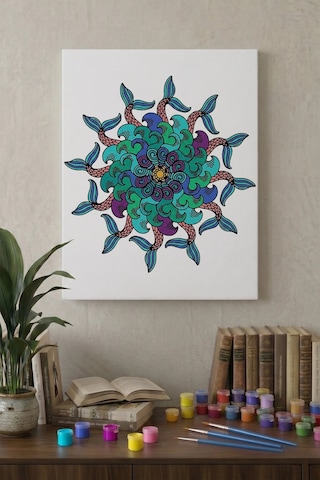 Denizkızı Kuyruğu Desenli Mandala Tuval Boyama Seti 40x50 Cm