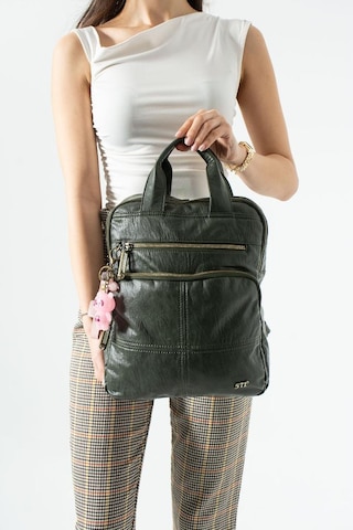 Baginn Vegan Deri Kadın Sırt Çantası Laptop-evrak Sırt Çantası 33 25 Cm Işıklı Charm Hediyeli Yeşil