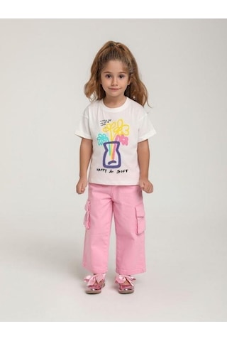 Escabel Kız Çocuk Pamuklu Punch İşlemeli T-shirt-15665 Çok Renkli
