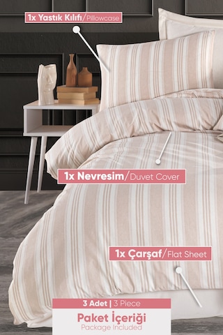 Eponj Home Sport Çizgili Nevresim Takımı Tek Kişilik Soft Line Bej Bej