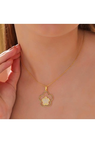 Gümüş Gold Çiçek Desenli Kadın Kolye