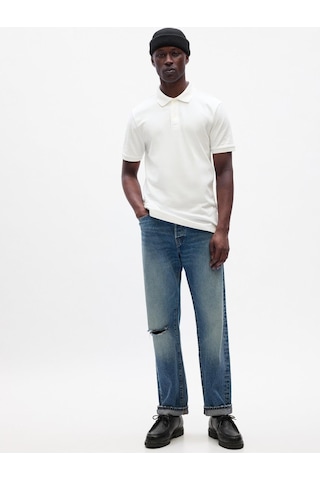 Gap Erkek Beyaz Pique Polo Yaka T-shirt-13642 Beyaz-004
