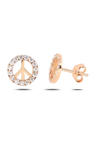 Peace Barış Sembolü Kadın Gümüş Küpe Pembe Altın