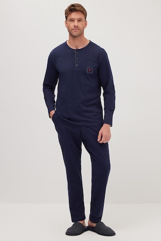 Tudors Erkek Standart Fit %100 Pamuk Bisiklet Yaka Beli Lastikli Lacivert Pijama Takımı-37948 Lacivert