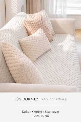 Soft Kürklü Koltuk Örtüsü 170x215 Cm Yumuşak Peluş Kaymaz Taban Kanepe Örtüsü Krem Kırık Beyaz