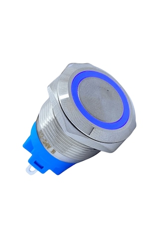 E2 19mm Metal Buton Kalıcılı 12-24v Mavi Led 1no/1nc