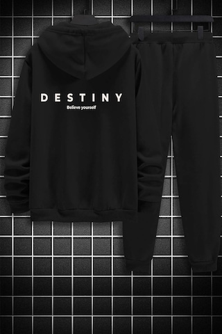 Unisex Destiny Baskılı Eşofman Takımı Siyah