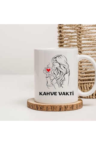 Kahve Vakti Baskılı Kupa Bardak Beyaz