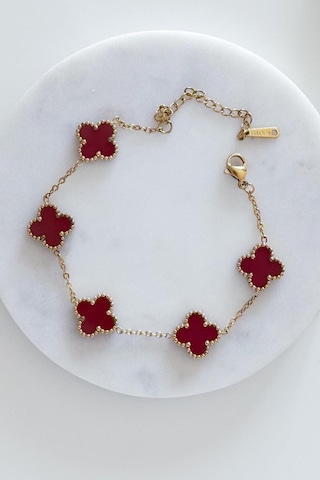 Gold Bordo Doğal Taşlı Premium Çelik Bileklik 91413203