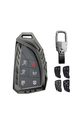 Geeksen Chevrolet 2021-2022 Model 3/4/5/6 Tuşlu Akıllı Anahtar İçin Çinko Alyüminyum Korumalı Kılıf Gri Anahtar Zinciri İçerir