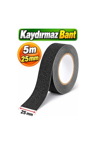 2,5 Cm X 5 Metre Yapışkanlı Kaydırmaz Bant Siyah Zemin Merdiven Yer Kaymaz Bant