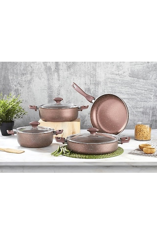 Papilla Fred Mor Kırçıllı Tencere Tava Seti 7'li