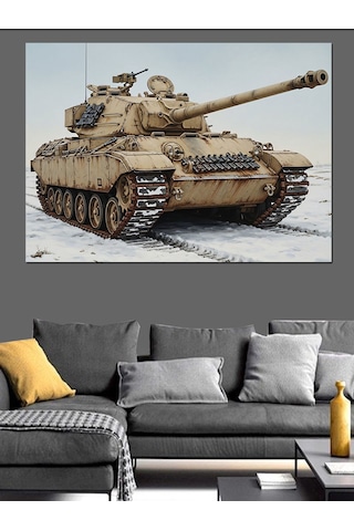 Çöl Kamuflajlı Savaş Tankı Dekoratif Kanvas - Mdf Ahşap Tablo