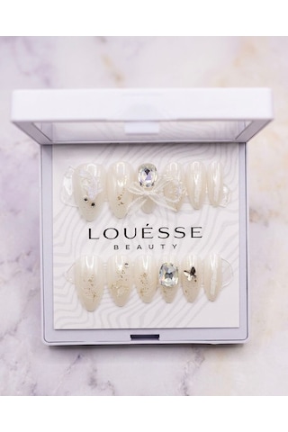 Louésse Crystal Ivory Takma Tırnak 12 Li Taşlı Kurdeleli Gelin Elegant Nail
