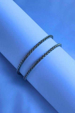 El İşçiliği Paslanmaz Çelik Zincir Erkek Kolye Gümüş - Siyah