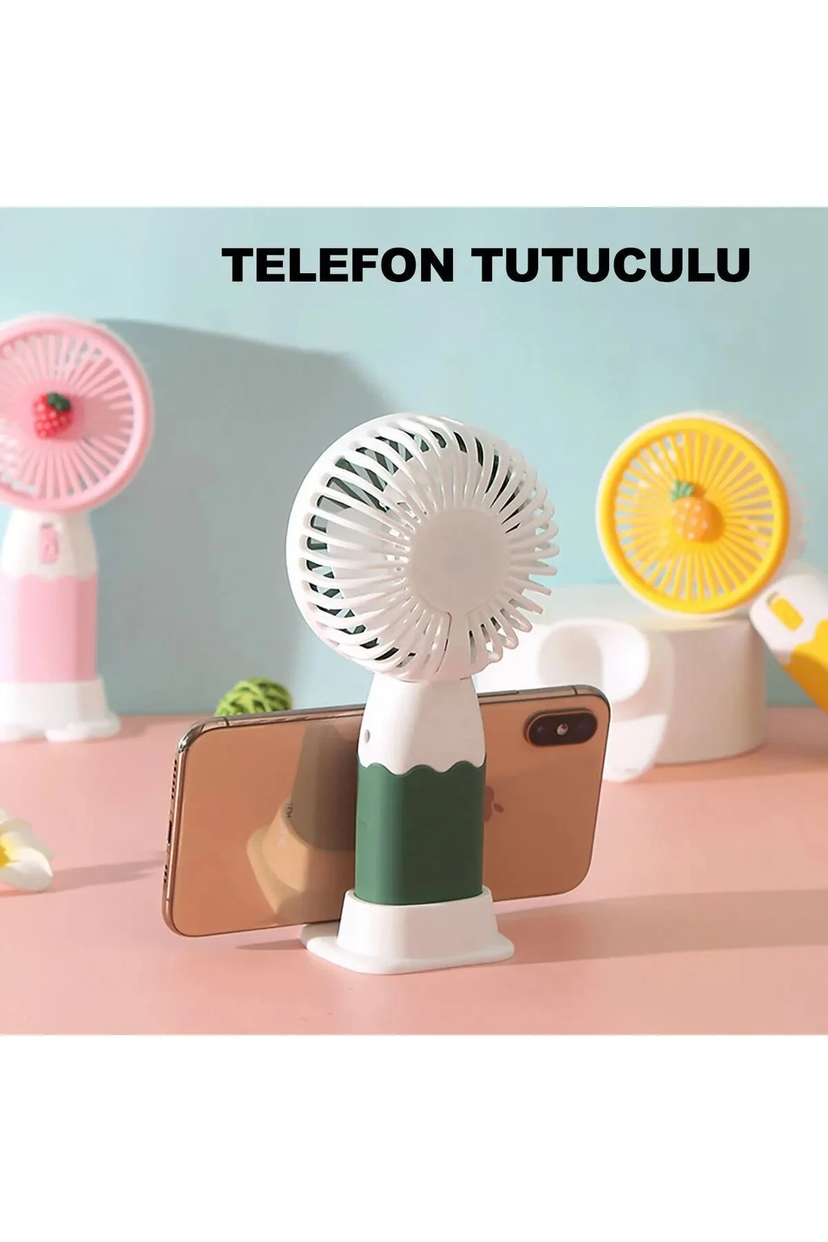 Mini Fan Masaüstü Taşınabilir Telefon Stantlı Vantilatör 2si 1 Arada Taşınabilir Masaüstü El Fanı -