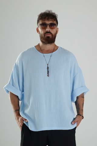 Cocopelli Mavi Müslin Kumaş Oversize Fakir Kol T-shirt Coc1101 Mavi