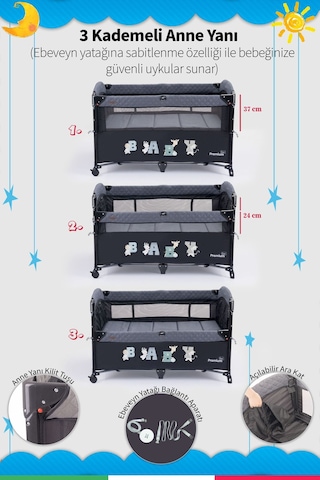 Prego Premium Line Alt Açma Üniteli Anne Yanı Oyun Parkı + Yatak