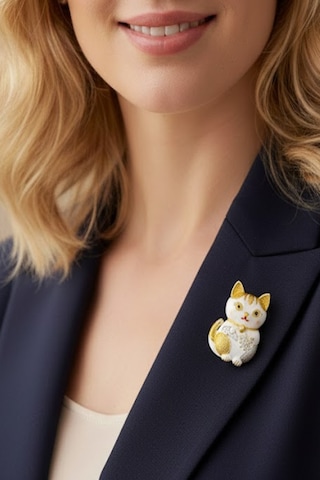 Caş Dekorasyon Karışık Renk Kedi Model Taşlı Broş Çok Renkli