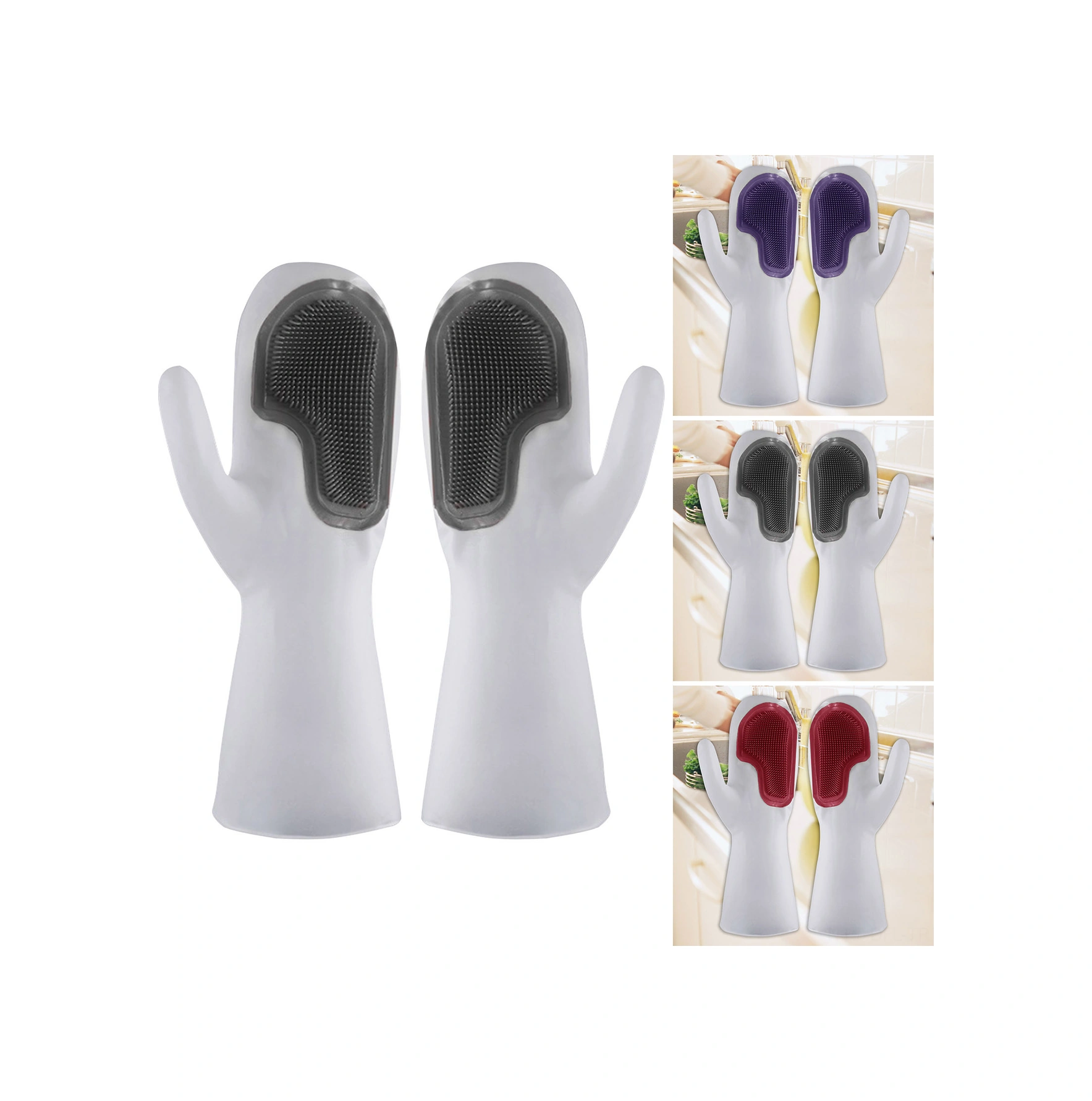 Dofolink Pvc Silikon Fırça Eldivenleri - Mutfak Temizliği İçin Su Geçirmez, Isıya Dayanıklı, Çok Fonksiyonlu El Koruması Mor
