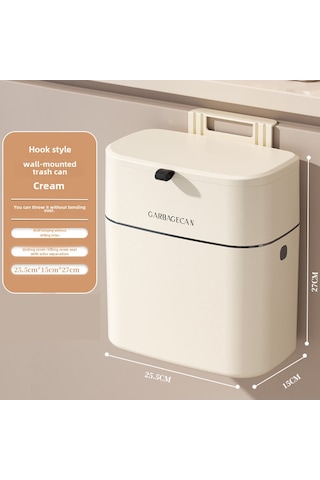 Ranyeek Mutfak Duvarlı Çöp Kutusu, 9 Litre Büyük Kapasite, Kapaklı, Delme Olmadan Monte Edilebilir, Ev Kullanıma Uygun, Krem Beyaz Kanca Tipi Diğer